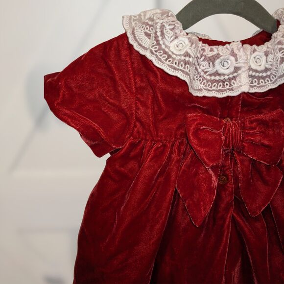 Janie & Jack Red Velour Lace Collar Dress 12–18M Holiday Christmas EUC - Picture 5 of 8